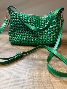 Urban Expressions Woven Green Leather Crossbody Bag